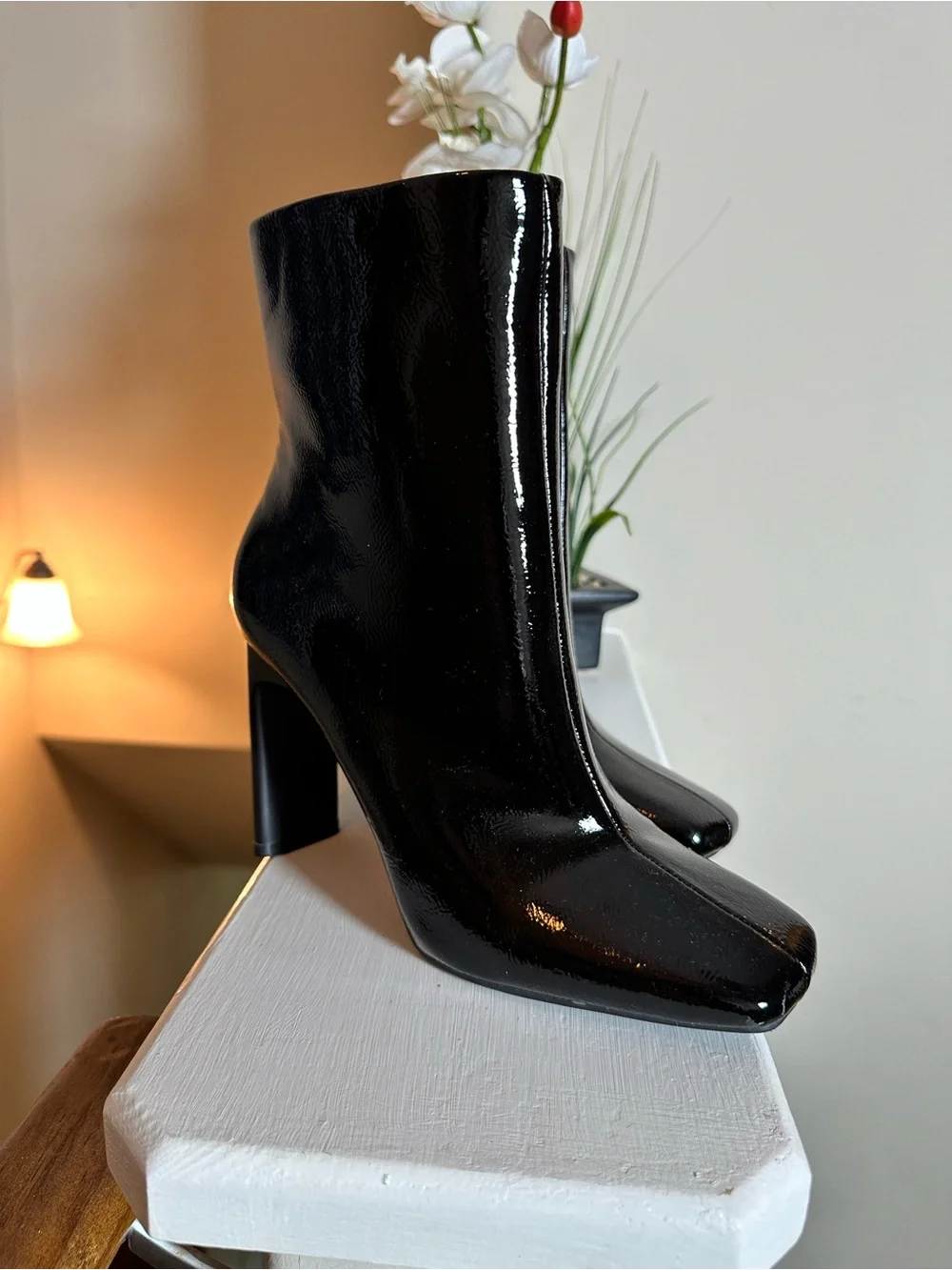 Mix No. 6 Black Patent Square Toe Ankle Booties